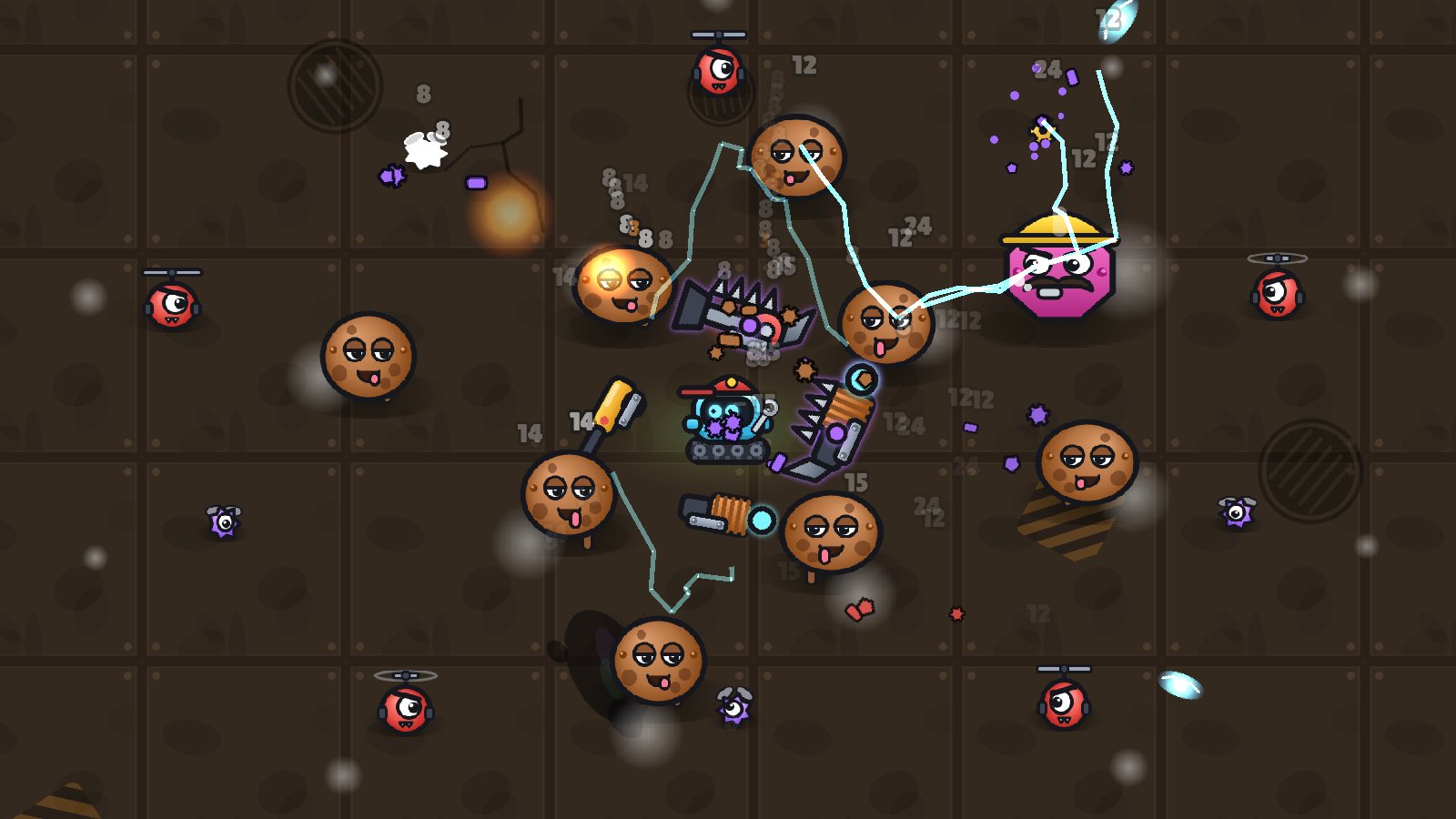 Faísca com bobinas e canhão contra o Capataz e blobs de ferrugem, onda 12